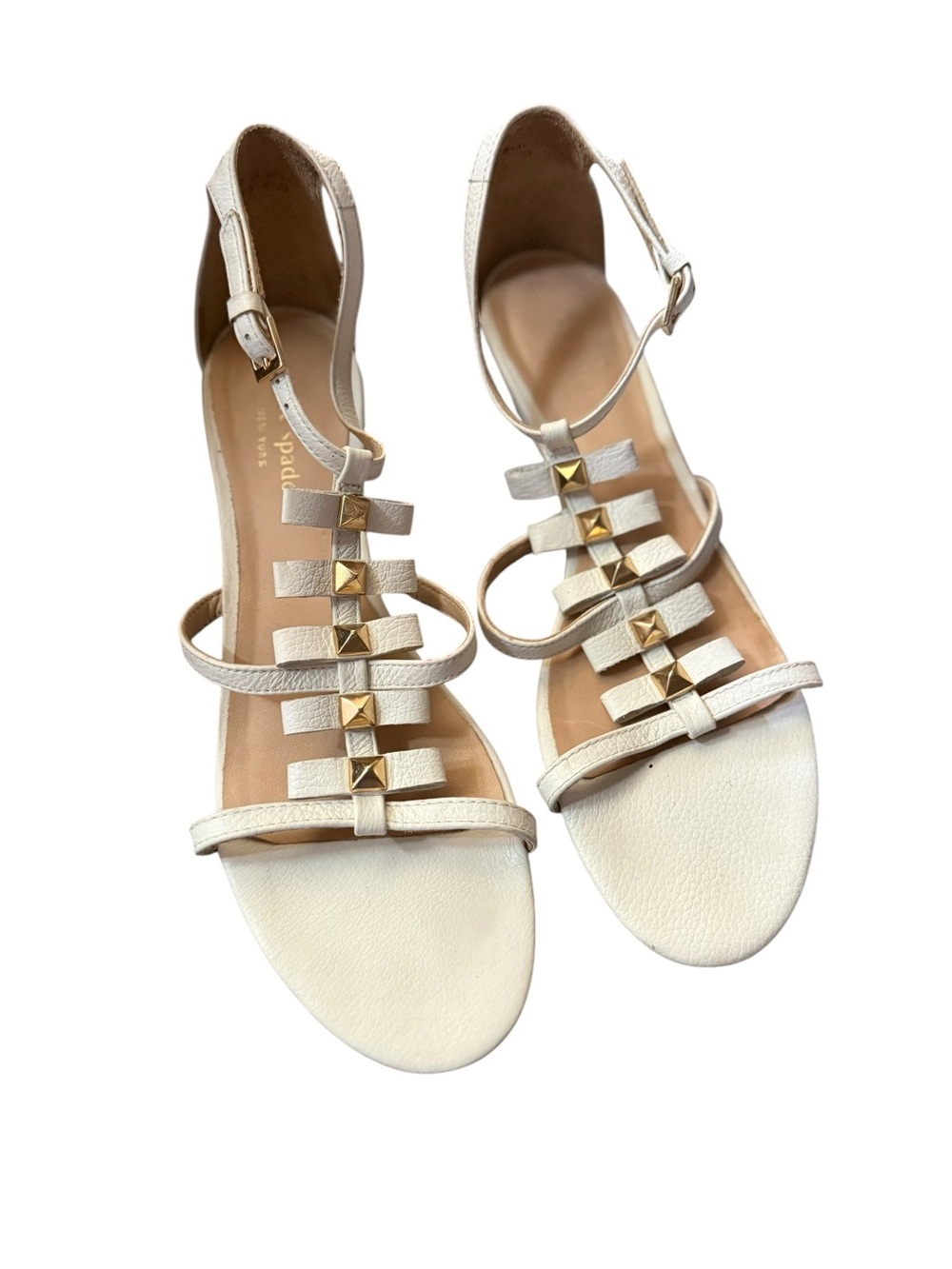 kate spade Ivory T-Strap Stud Sandals